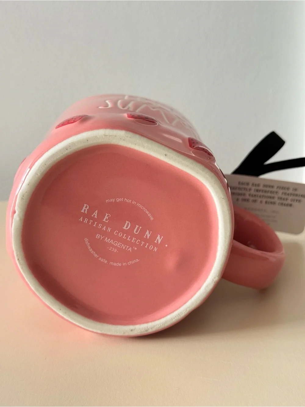 NWT Rae Dunn Hello Summer Pink Strawberry Coffee Mug - 3D Fruit